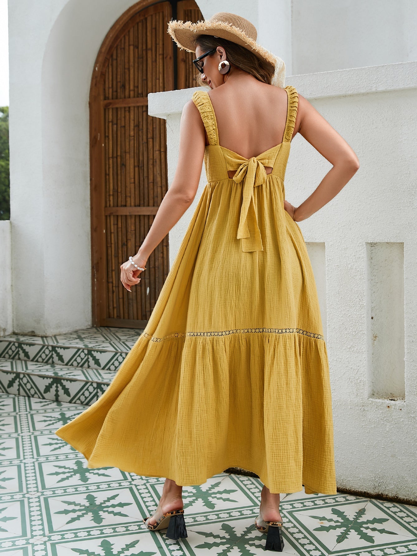 Elasticized strappy maxi Dress