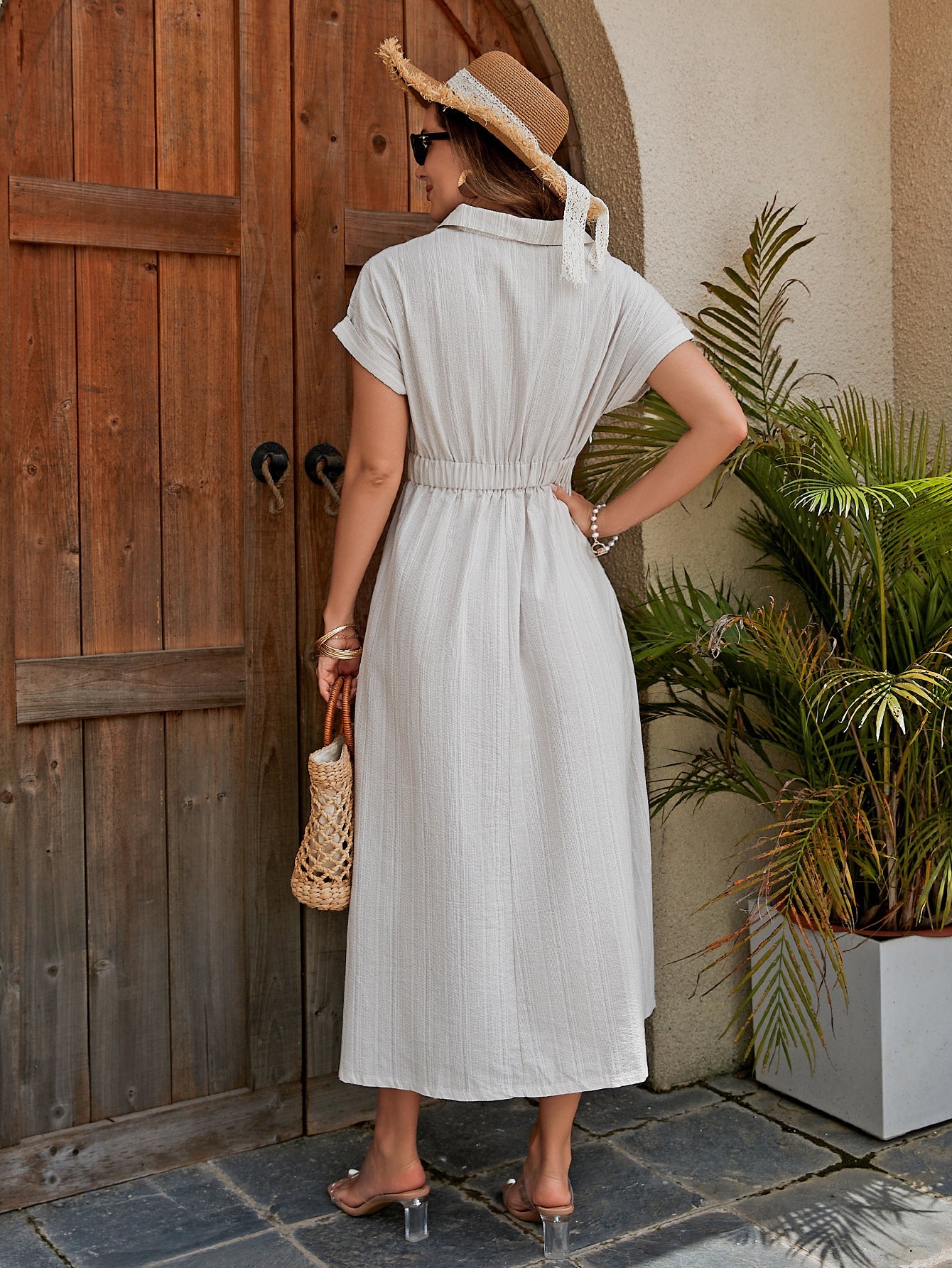 Button Down Short Sleeve Maxi Dress