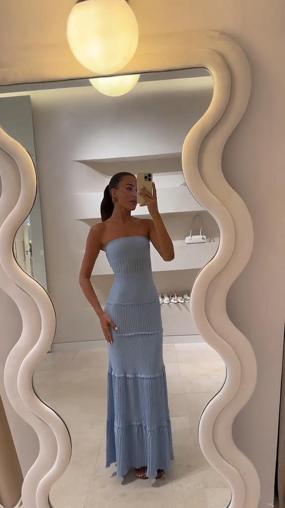 Elegant Light Blue Strapless Maxi Dress
