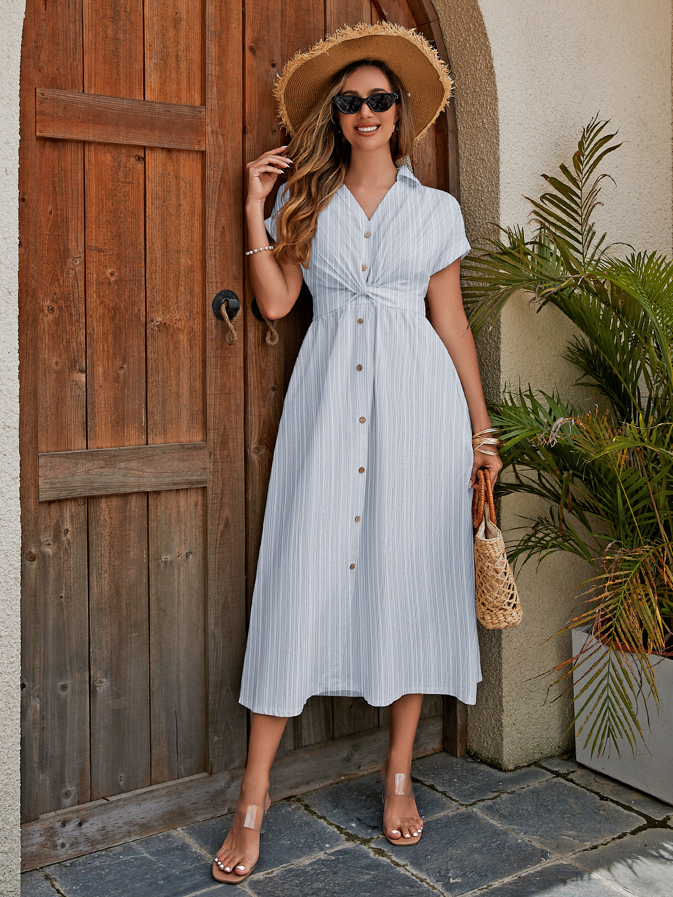 Button Down Short Sleeve Maxi Dress