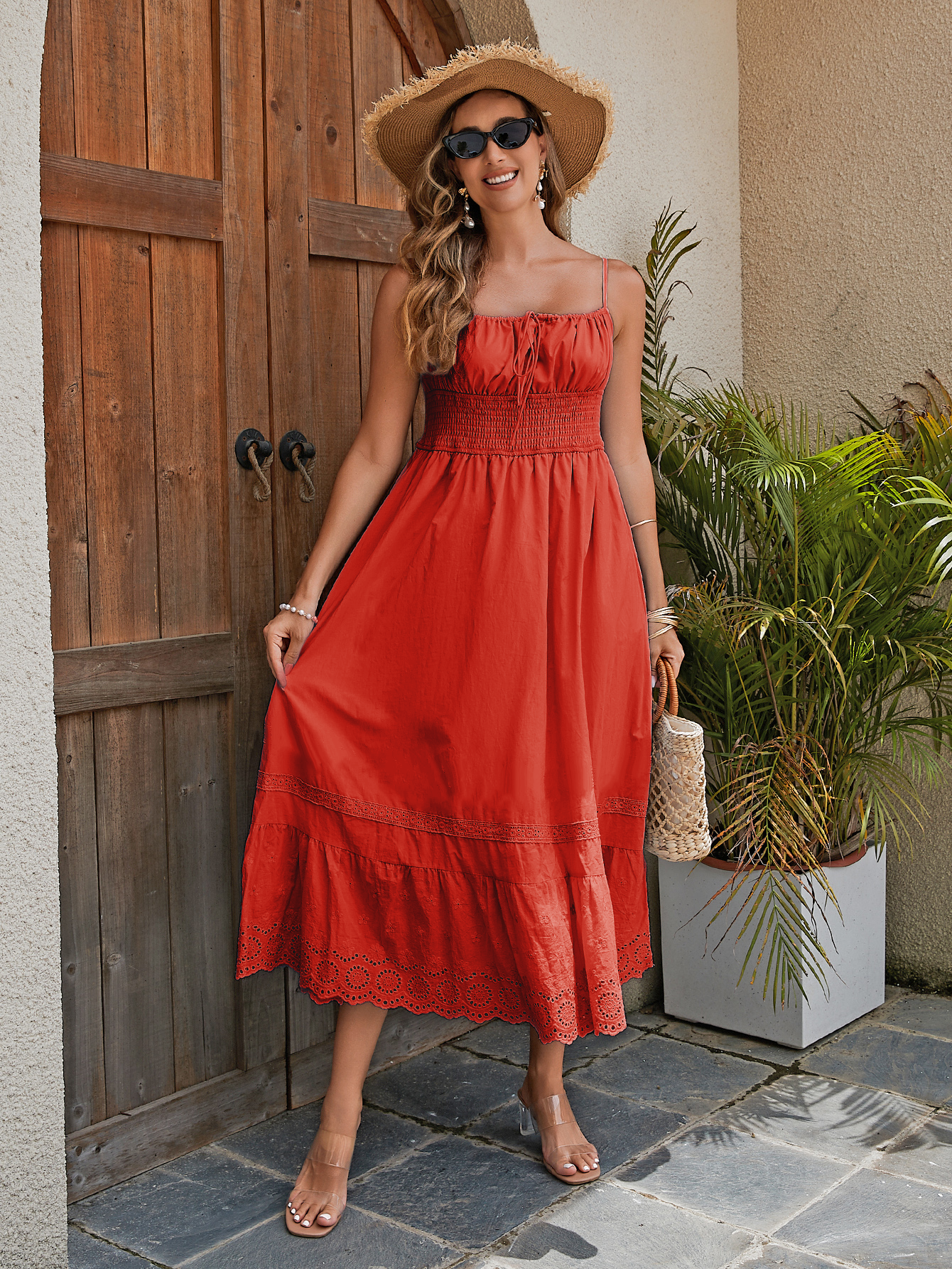 Halter Elastic Waist Midi Dress