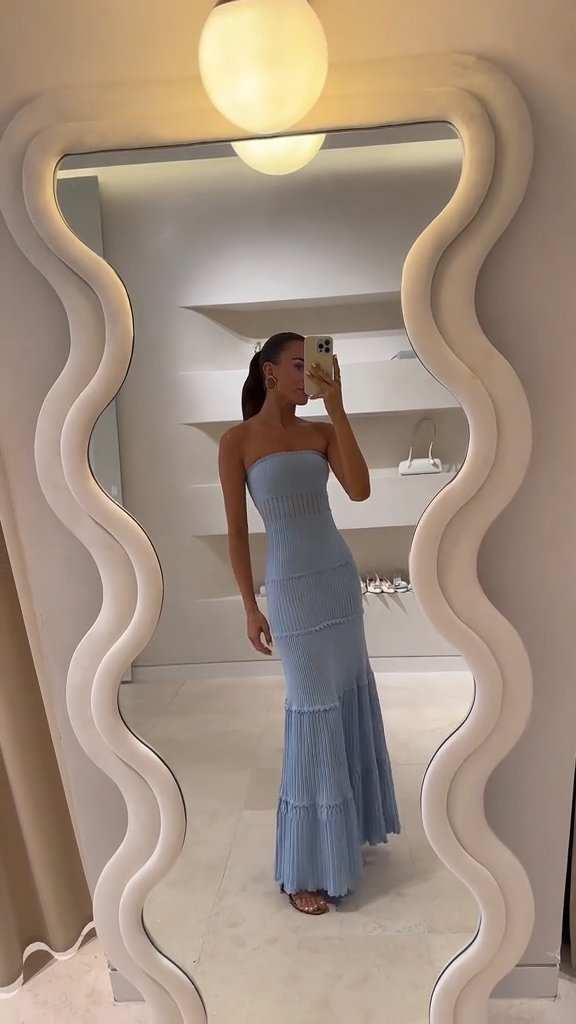 Elegant Light Blue Strapless Maxi Dress