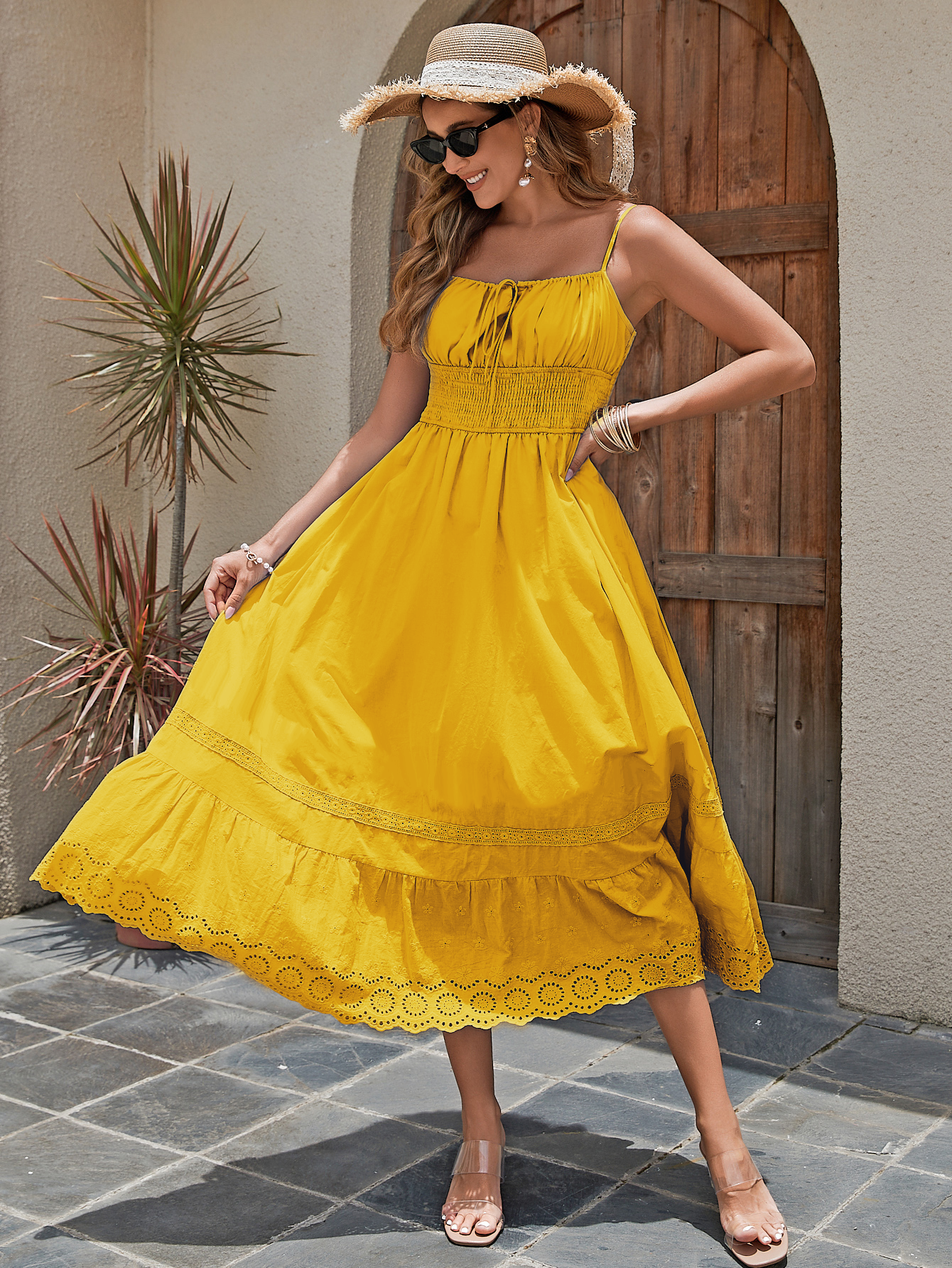 Halter Elastic Waist Midi Dress